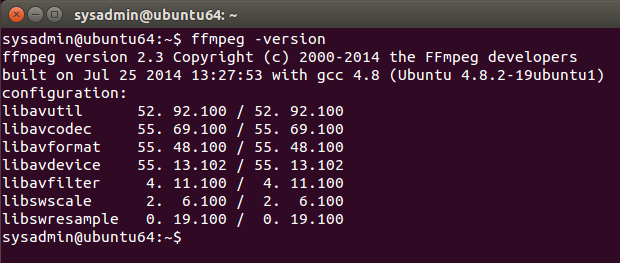 ubuntu 16.04 ffmpeg install command line